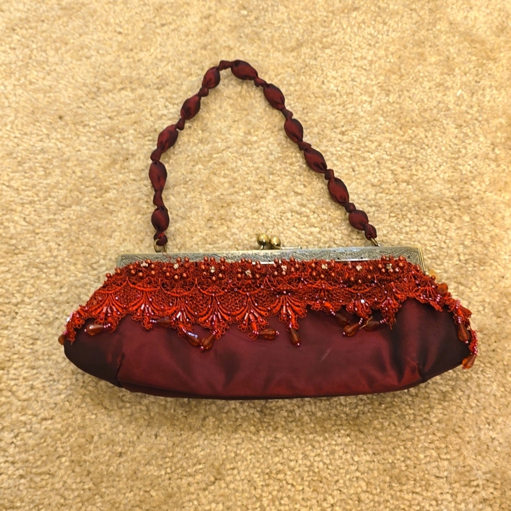 Burgundy silk vintage clutch